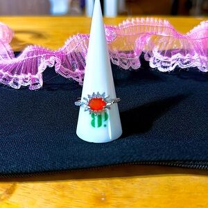 Size 11 womens ring carnelian fused w/ genuine quartz- rhodium plating